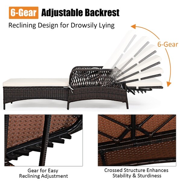Costway 2PCS PE Rattan Chaise Lounge Chair Armrest Recliner Adjustable