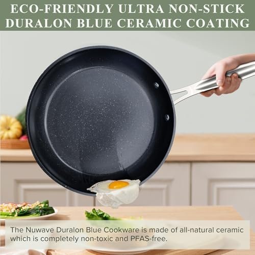 12pcs Blue Ceramic Nonstick Cookware Set, Diamond Infused Scratch-Resistant, PFAS Free, Dishwasher & Oven Safe, Induction Ready & Evenly Heats, Tempered Glass Lids & Stay-Cool Handles