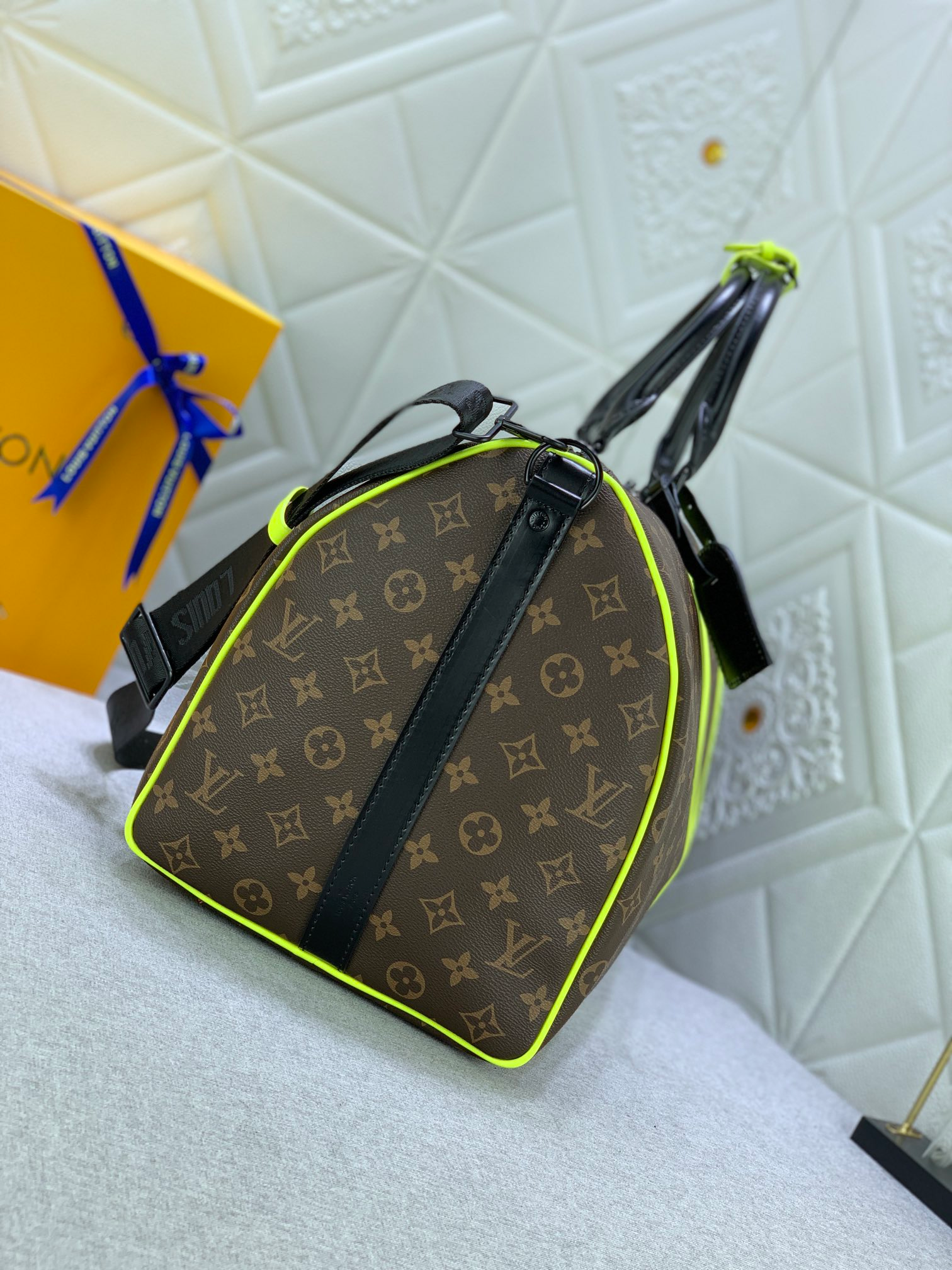 Louis Vuitton Keepall Bandoulire 50 Brown And Chartreuse Macassar Canvas M45866