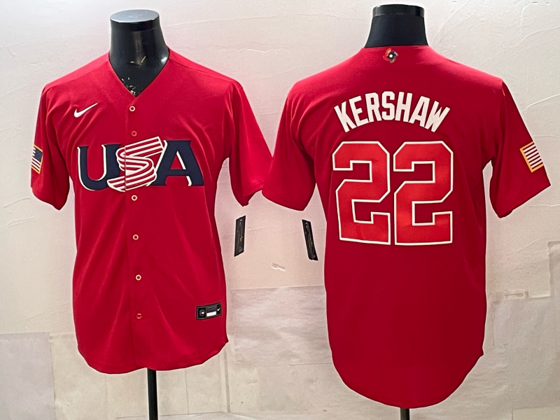 Men's USA Baseball Clayton Kershaw #22 Red 2026 World Baseball Classic Stadium Jersey