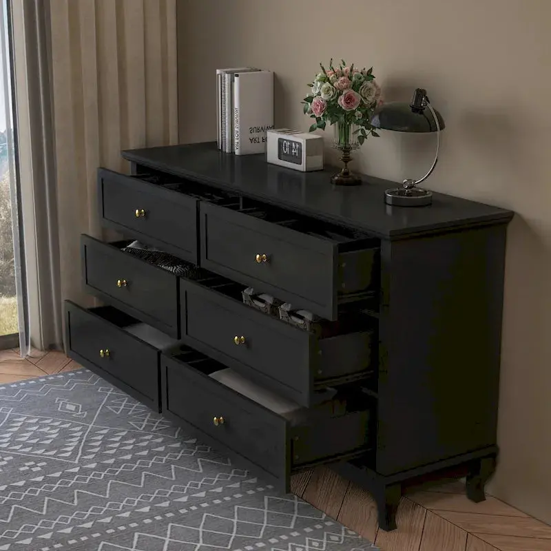 Wooden Six-Drawer Dresser – Spacious Double Dresser with Deep Compartments