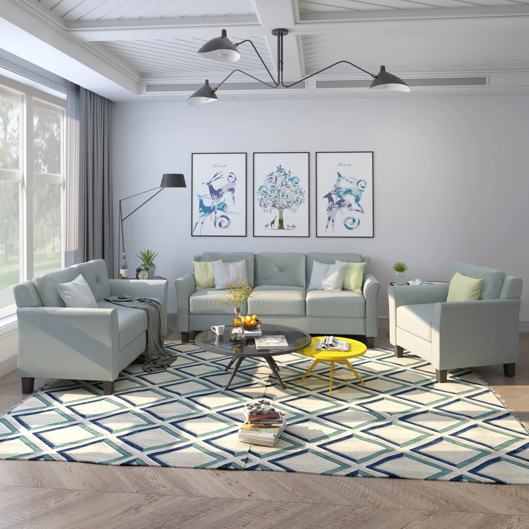 EUROCO Living Room Sectional Sofa Set Including 3-Seater, Loveseat Chair,Button Tufted 3 Piece Chair Loveseat Sofa Set ,1+2+3 Seat,Grey