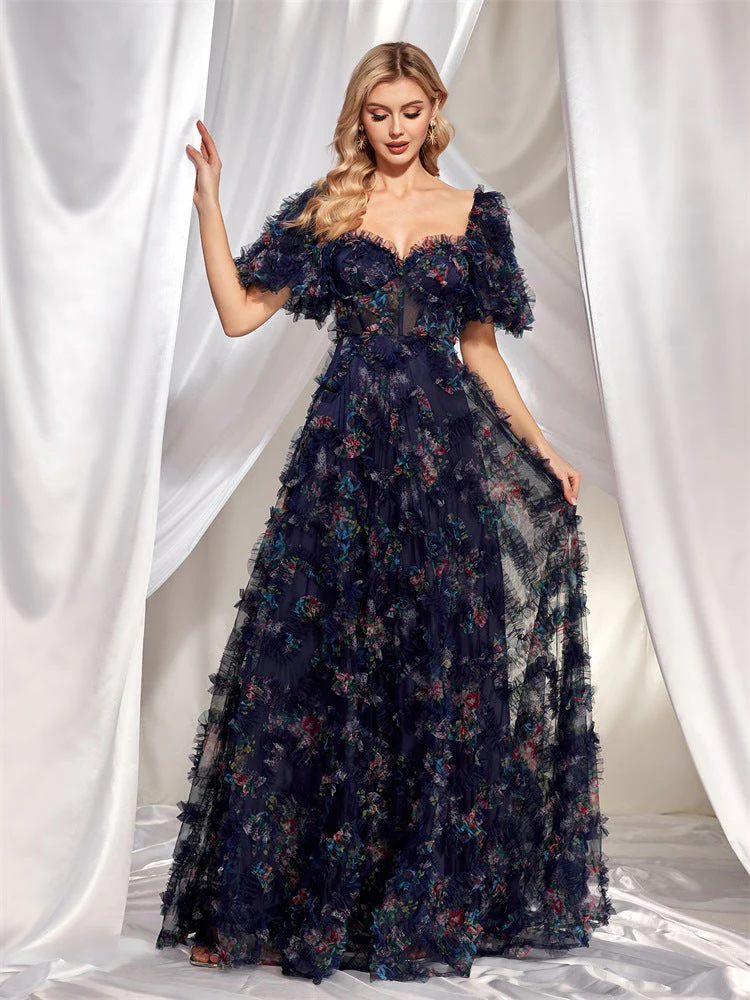 Floral Ruffle Maxi Dress | Elegant Evening GownClistos