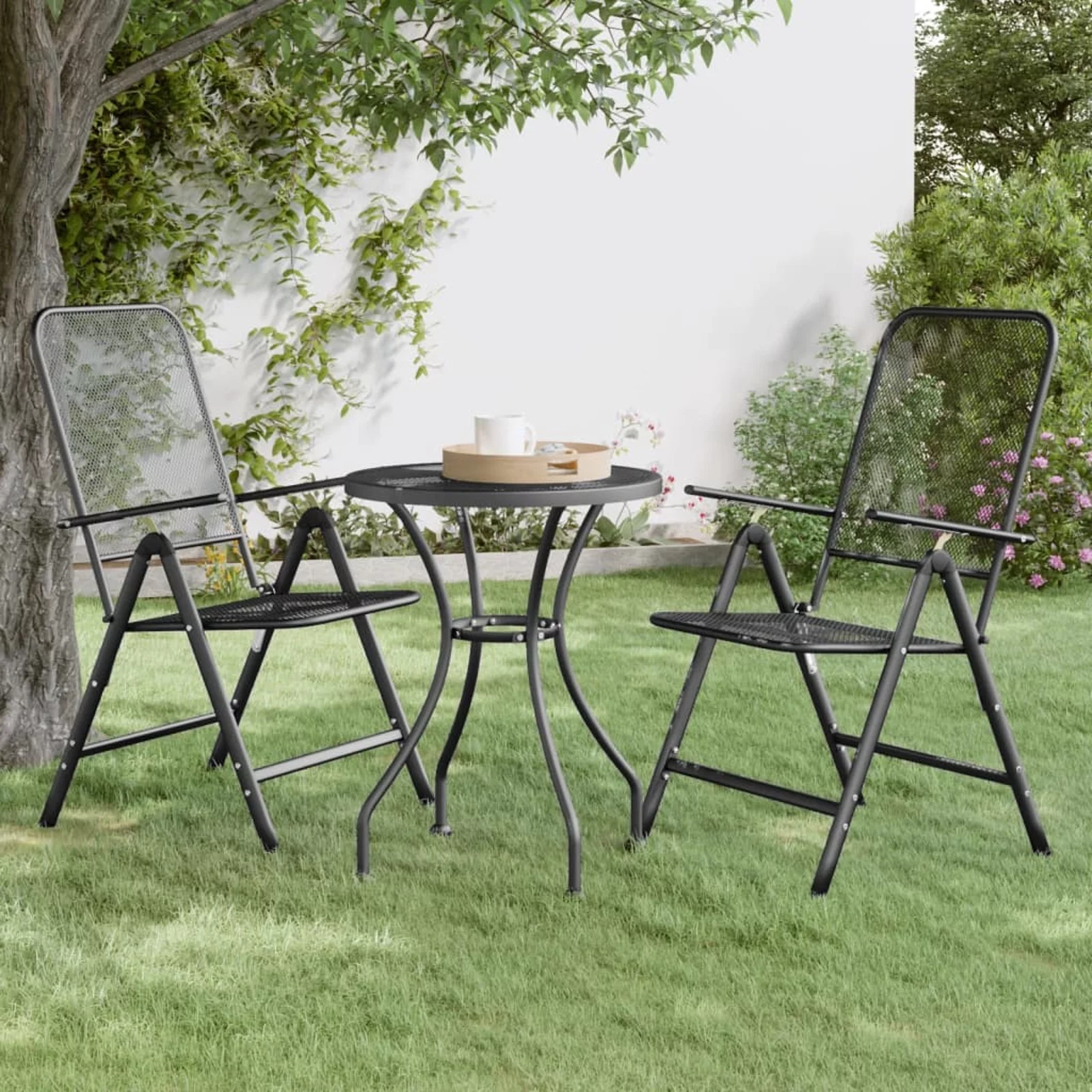 Aibecy Folding Patio Chairs 2 pcs Expanded Metal Mesh Anthracite
