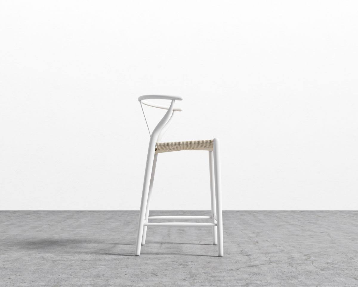 Wood Bar Stool - Wishbone Counter Stool - White Lacquer - Natural Sea