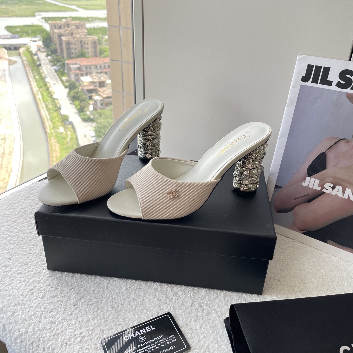 Chanel c buckle pearl high heel slippers - cnluxepick