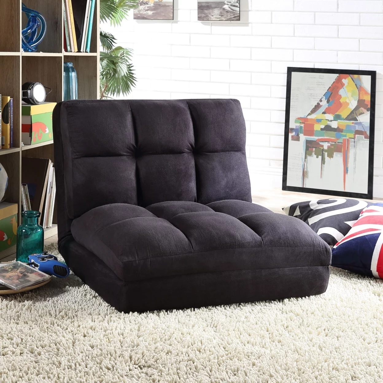 Loungie Beige Flip Chair-5 Position Adjustable-Sleeper-Dorm Bed-Lounger Seat or Sofa-Portable