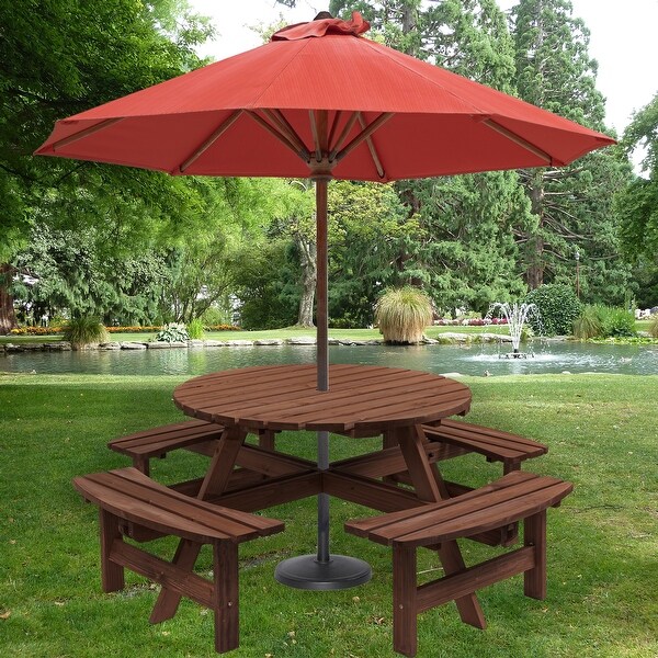 Spacious 8Person Wooden Picnic Table with Builtin Benches