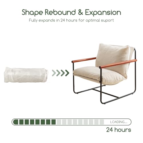 HIGOGOGO Modern Accent Chair, Living Room Chair with Wood Armrests, Shredded Foam Cushion, and Sturdy Metal Frame Reading Chair, Beige