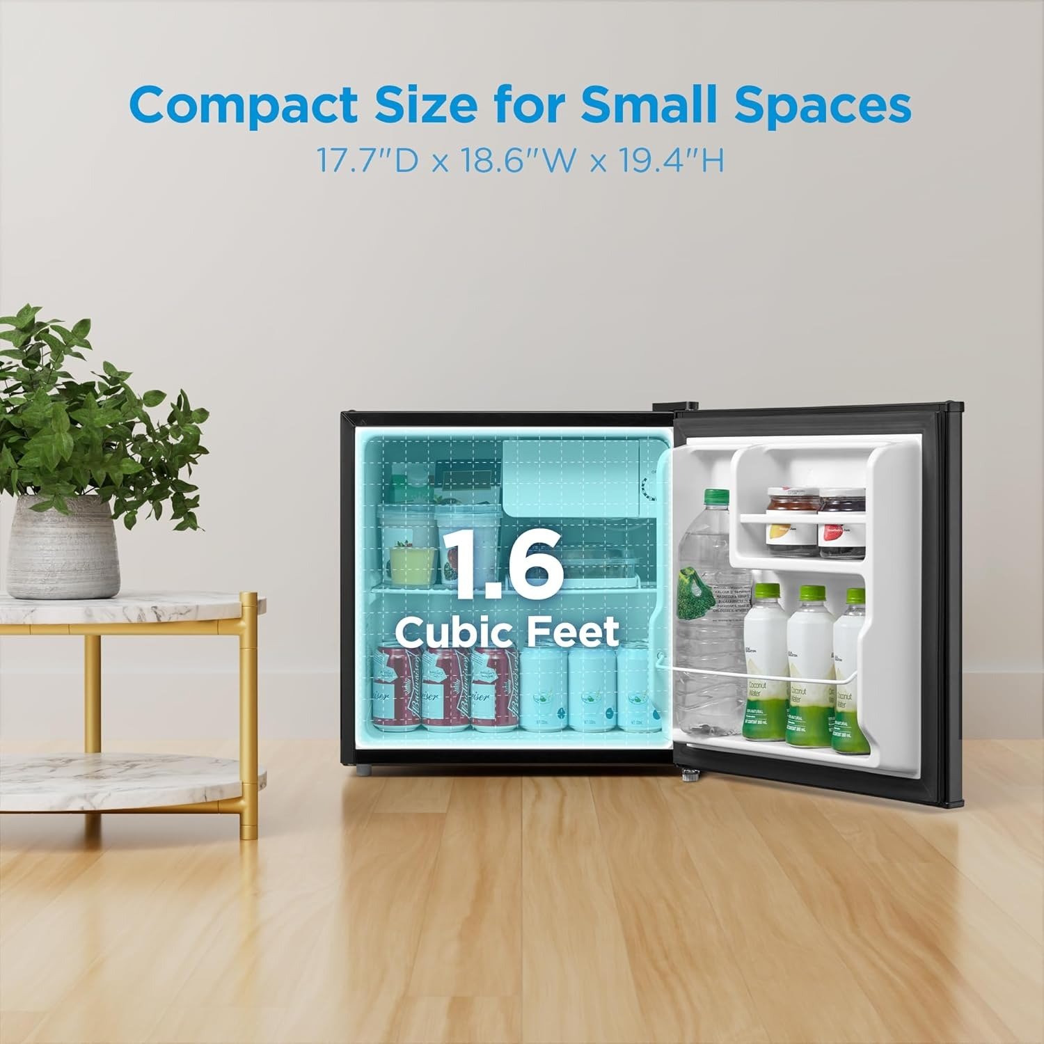 1.6 Cu.Ft Compact Mini Fridge with Chiller Compartment Automatic Defrost Black