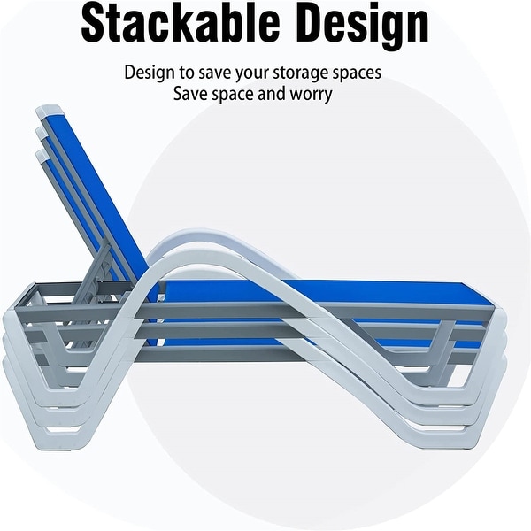 Patio Chaise Lounge Adjustable Aluminum Pool Lounge Chairs with Arm All Weather Pool Chairs,1 Lounge Chair+1 Plastic Table