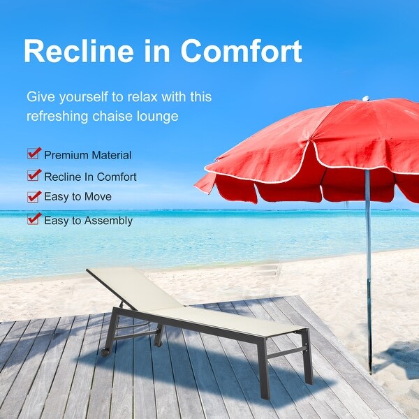 Outsunny Patio Garden Sun Chaise Lounge Chair with 5Position Backrest,2 Back Wheels,and Industrial Design