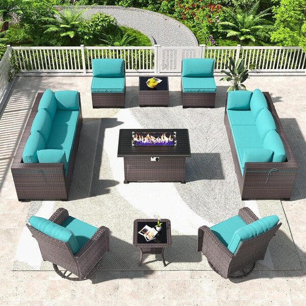 Patio Furniture Sectional Sofa Set,PE Rattan Swivel Rocking Chairs Patio Conversation Set