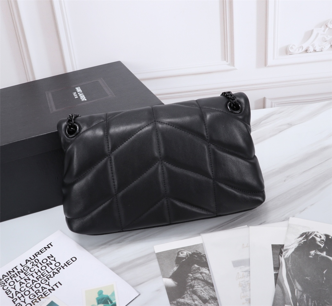 Saint Laurent Puffer Small Chain Bag In Quilted Black Noir