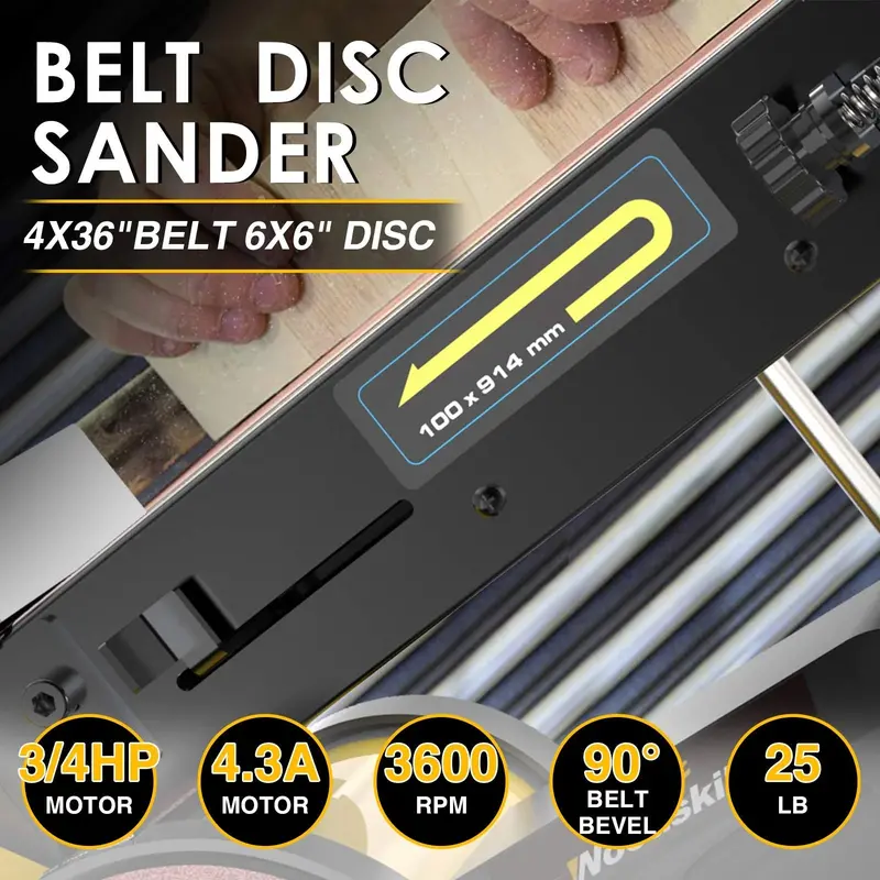 Woodskil 4.3-Amp 4 x 36-Inch Belt & 6-Inch Disc Sander Combo – Dual-Function Power Sander