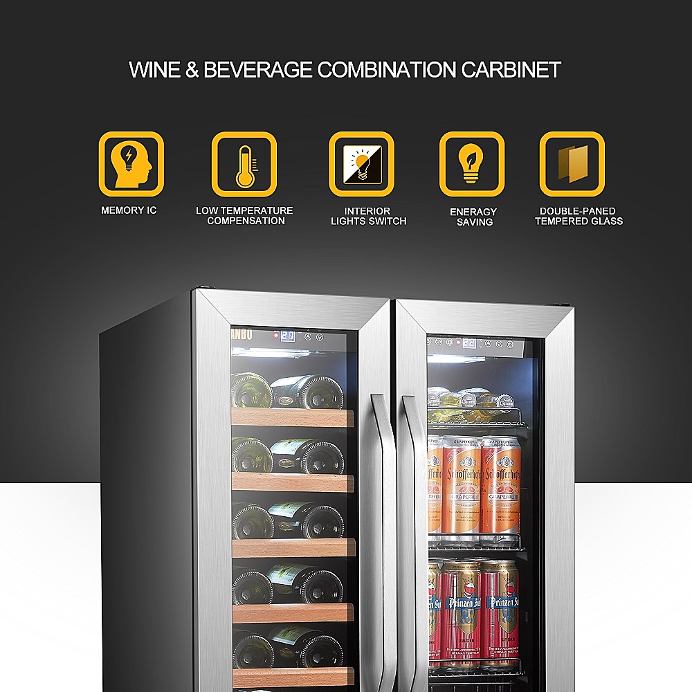 Lanbo - Freestanding/Built-In 23.4'' width 18 Bottle 56 Can Dual Zone Combo Wine and Beverage Cooler - Black