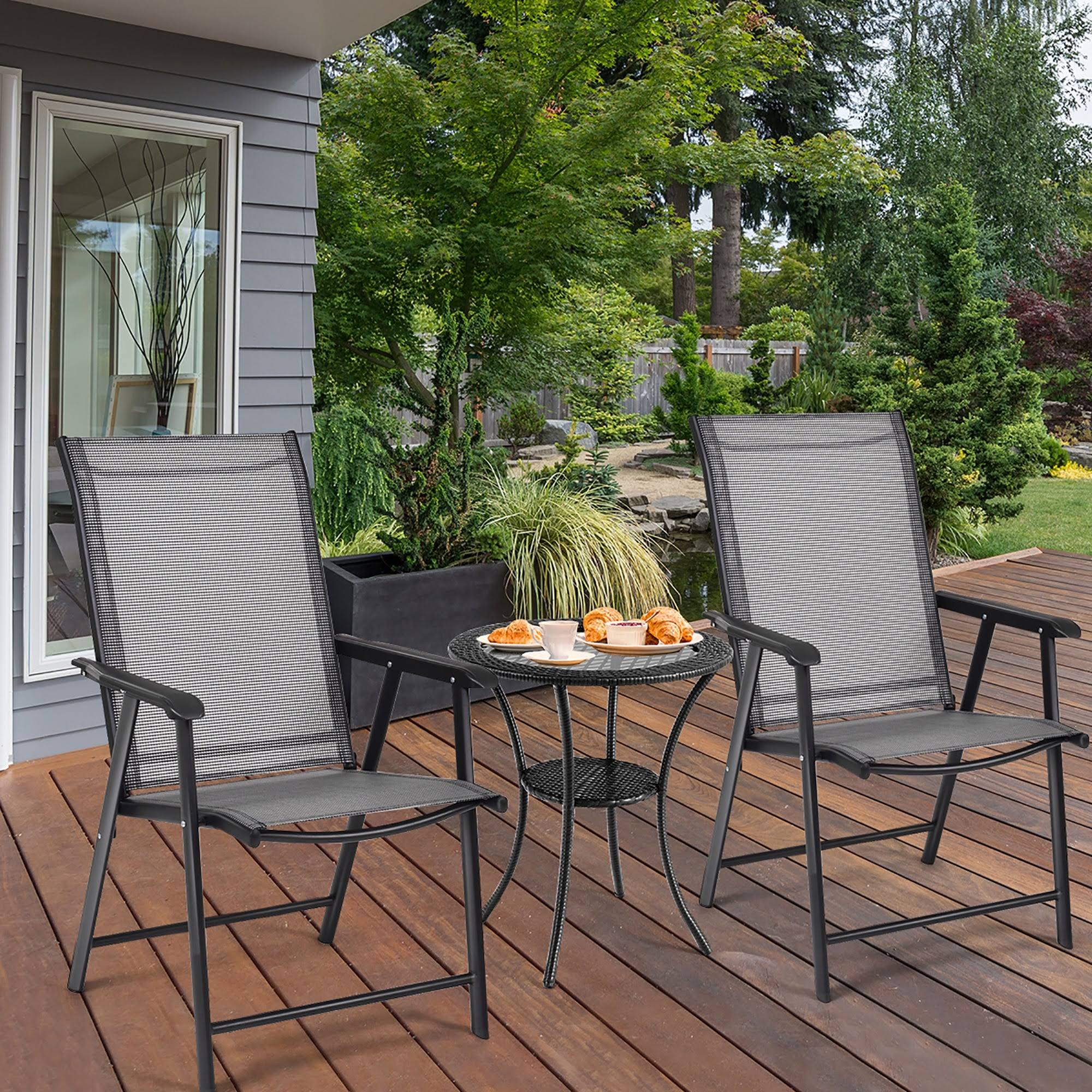 Set of 4 Patio Folding Chairs Camping Deck Dining Chair - Grey