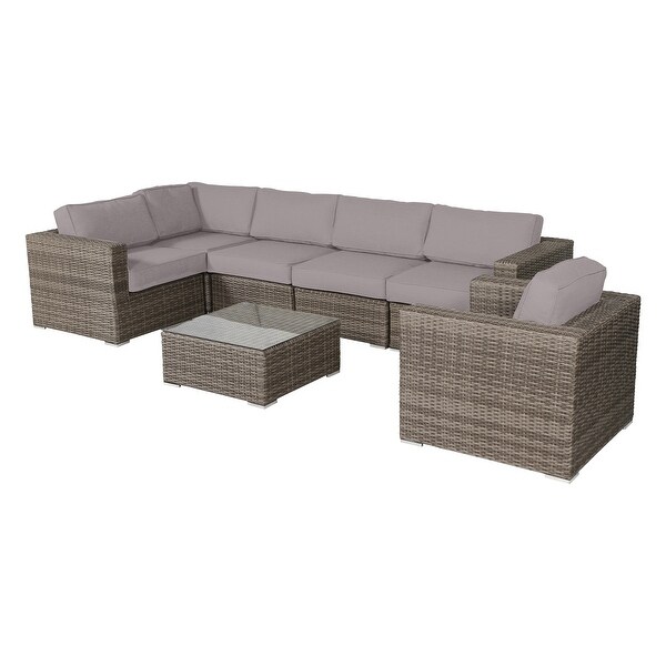 LSI 7 Piece Rattan Sunbrella Sectional Seating Group with Cushions