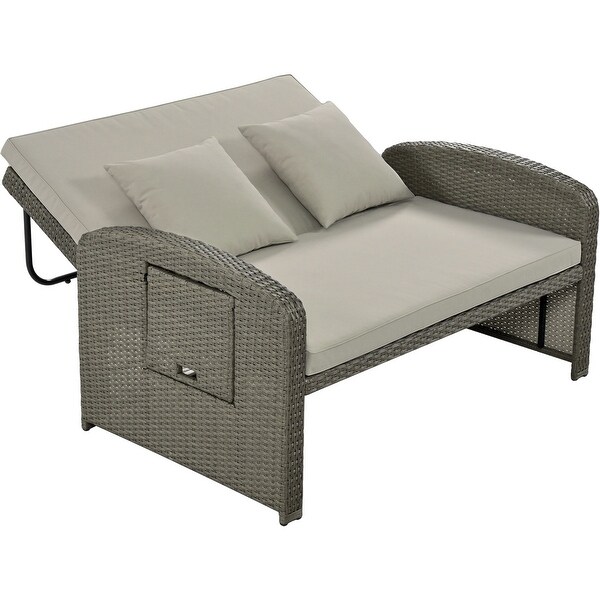 2Person Rattan Reclining Daybed with Adjustable Back