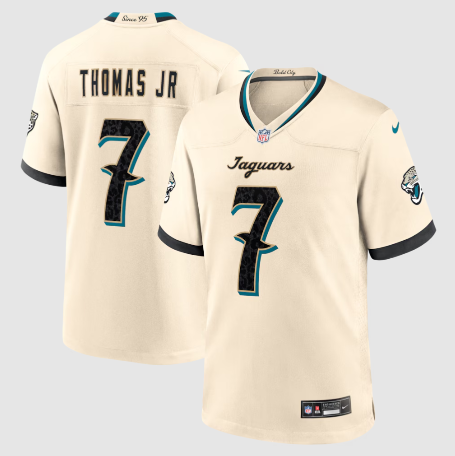Men's Jacksonville Jaguars Brian Thomas Jr. #7 Natural 2026 Rivalries Collection Game Jersey