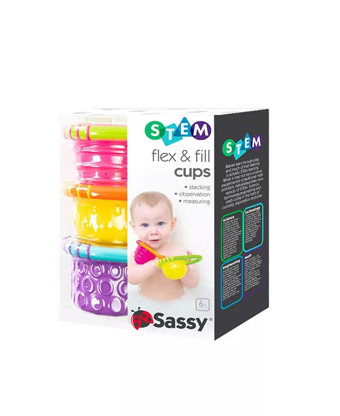Sassy Baby Sassy Flex and Fill Cups Baby Bath Toy, 3 Piece set