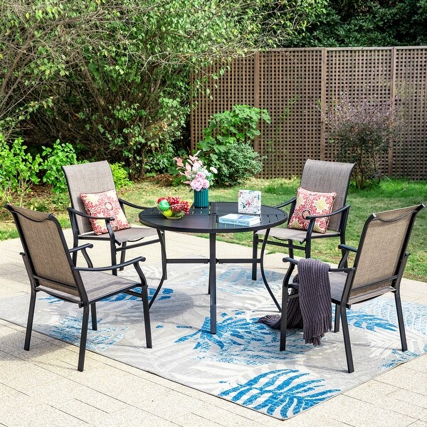MAISON ARTS 5/7Piece Patio Dining Set,Round Metal Table and 4/6 Textilene Fabric Padded Armchairs