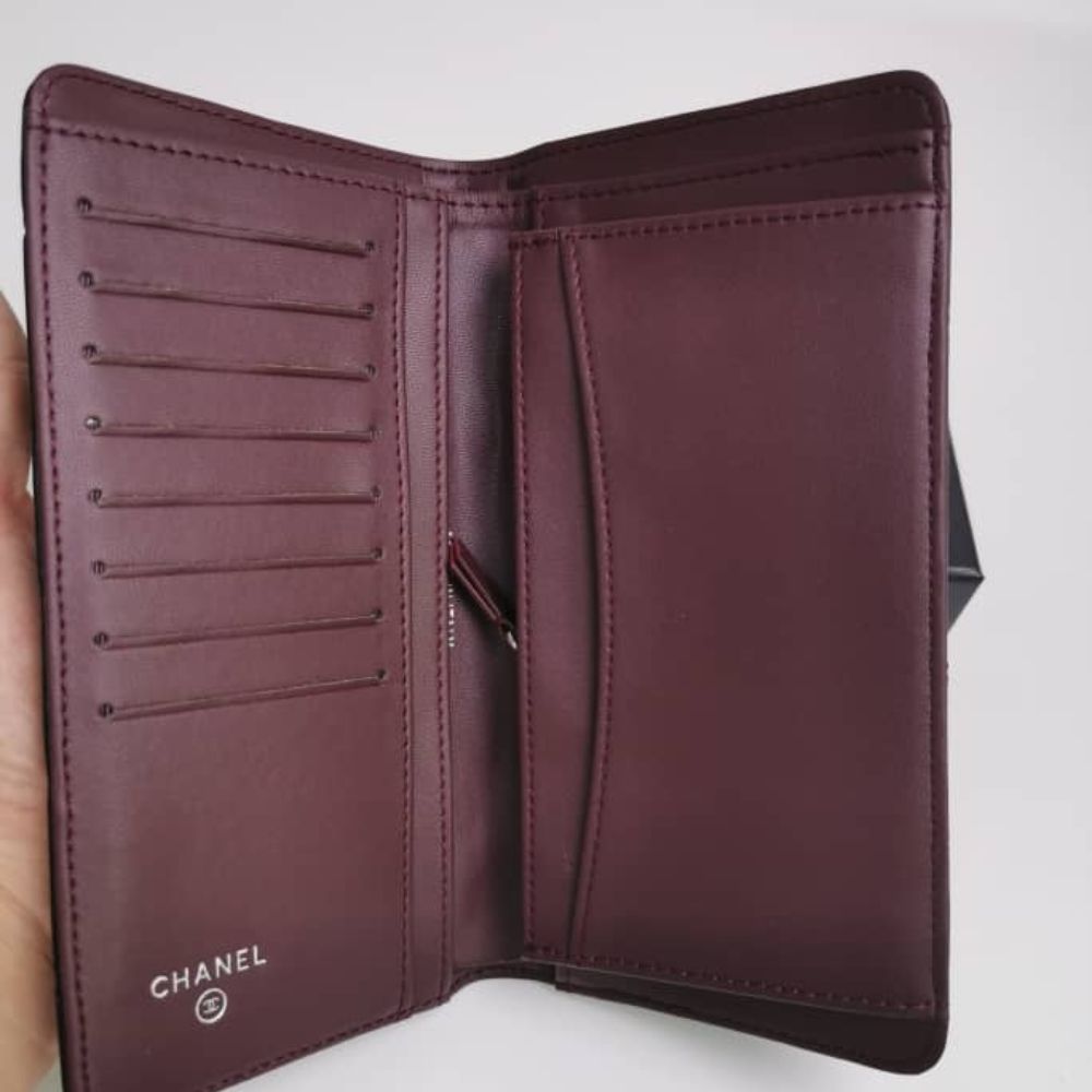 Chanel Quilted Classic Long Flap Wallet With Silver Hardware Black 7.6 Inches