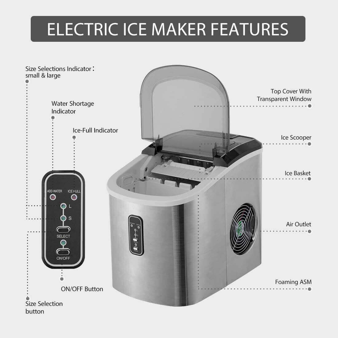 26lbs/day Bullet Shaped Stainless Steel Automatic Ice Maker Machine