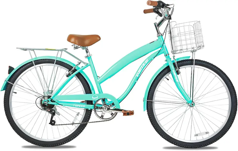 WEIZE 26″ Beach Cruiser Bike – 7-Speed Commuter Bicycle with Fenders, Rear Rack, Ergonomic Upright Posture