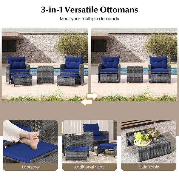 Costway 5 Piece Patio Rattan Furniture with 2 Ottomans and Tempered