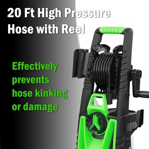 Electric Pressure Washer, 5000PSI 3.2GPM Power Washer with Hose Reel, Foam Cannon, Car Washing Machine with 20FT Hose, 35FT Cord, High Pressure Washer for Deck, Driveway, Patio (Green)