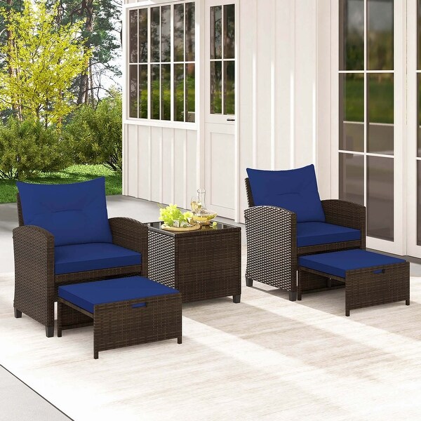 Costway 5 Piece Patio Rattan Furniture with 2 Ottomans and Tempered