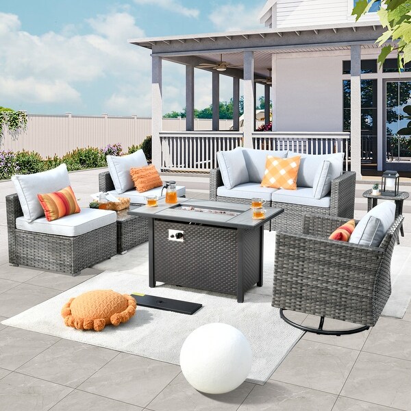 HOOOWOOO 8piece Rattan Wicker Patio Furniture Set with Fire Pit