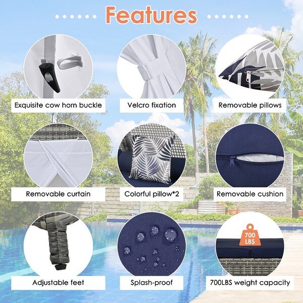 Leisure Zone Wicker Patio Daybed with Cushions,Tent Shape