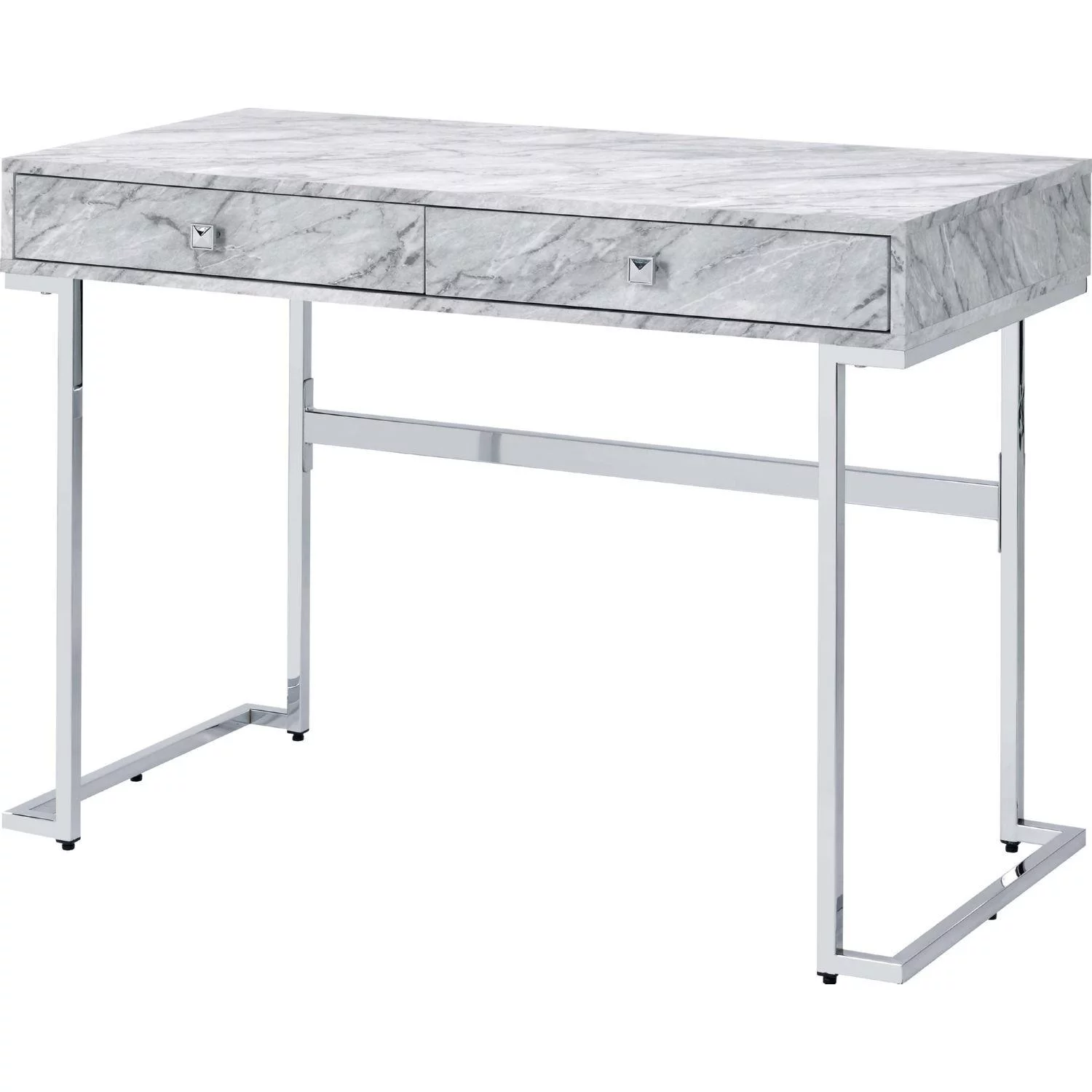 Modern White Printed Faux Marble Home Office Set by Acme 92615-4pcs Tigress