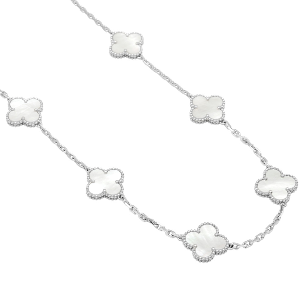 Van Cleef & Arpels Vintage Alhambra Necklace 20 Motifs 18K White Gold Mother of Pearl VCARF48800