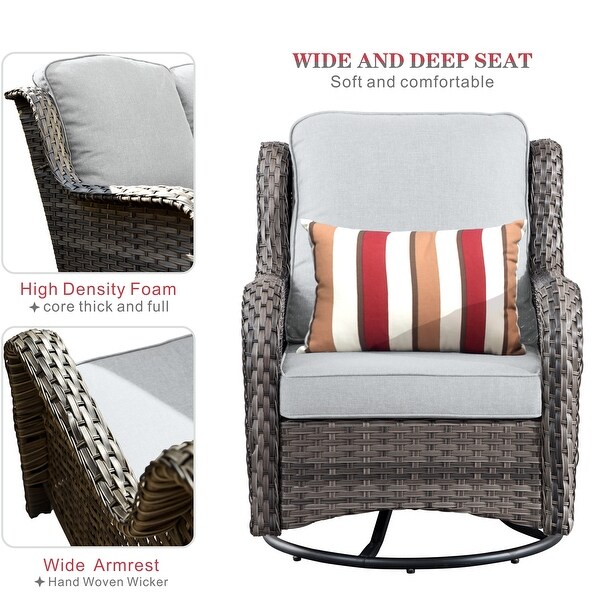 OVIOS 6piece Rattan Wicker Patio Furniture Set Swivel Gliding Chair Set