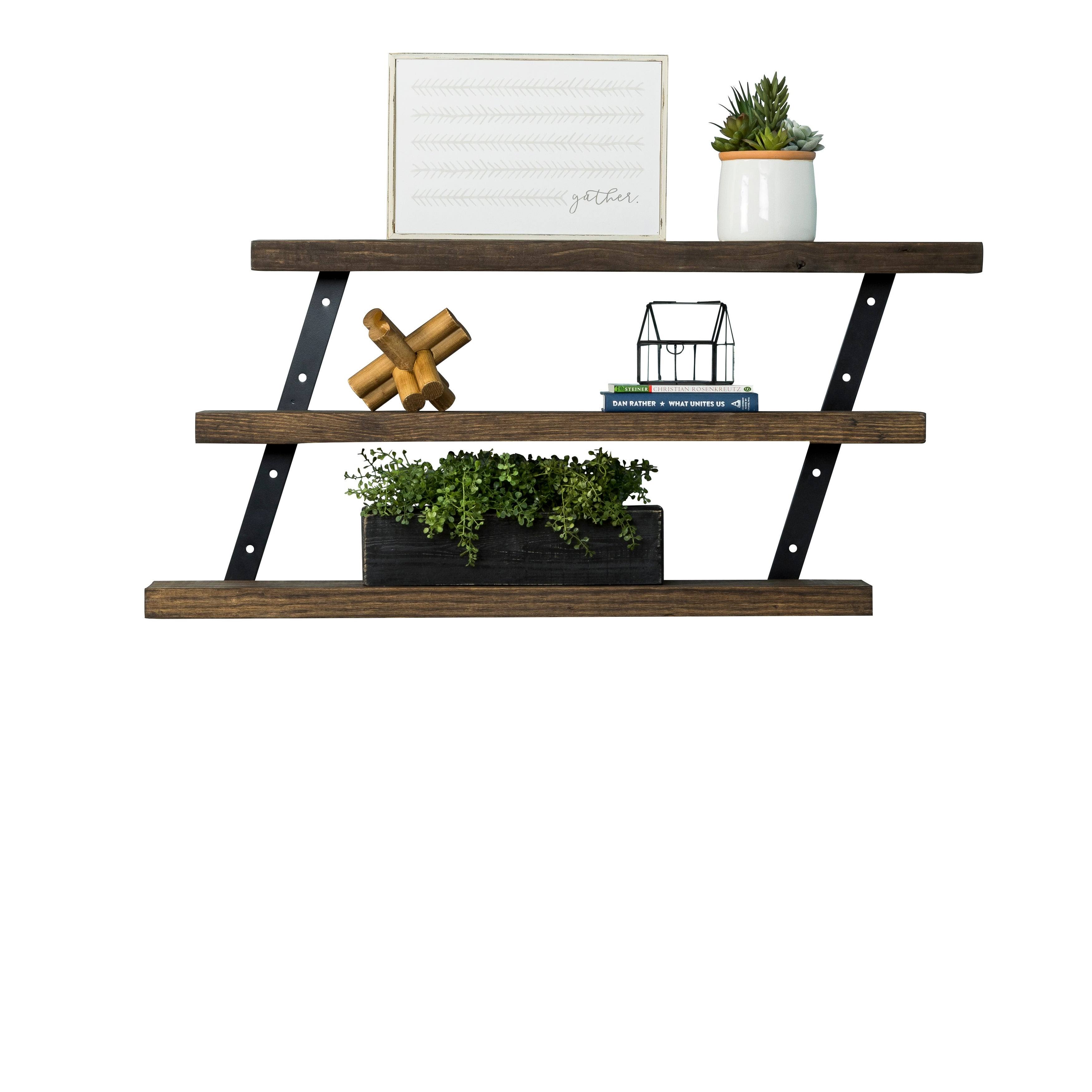 Del Hutson Designs Dark Walnut 36Inch Industrial 3-Tier Floating Shelf, Brown