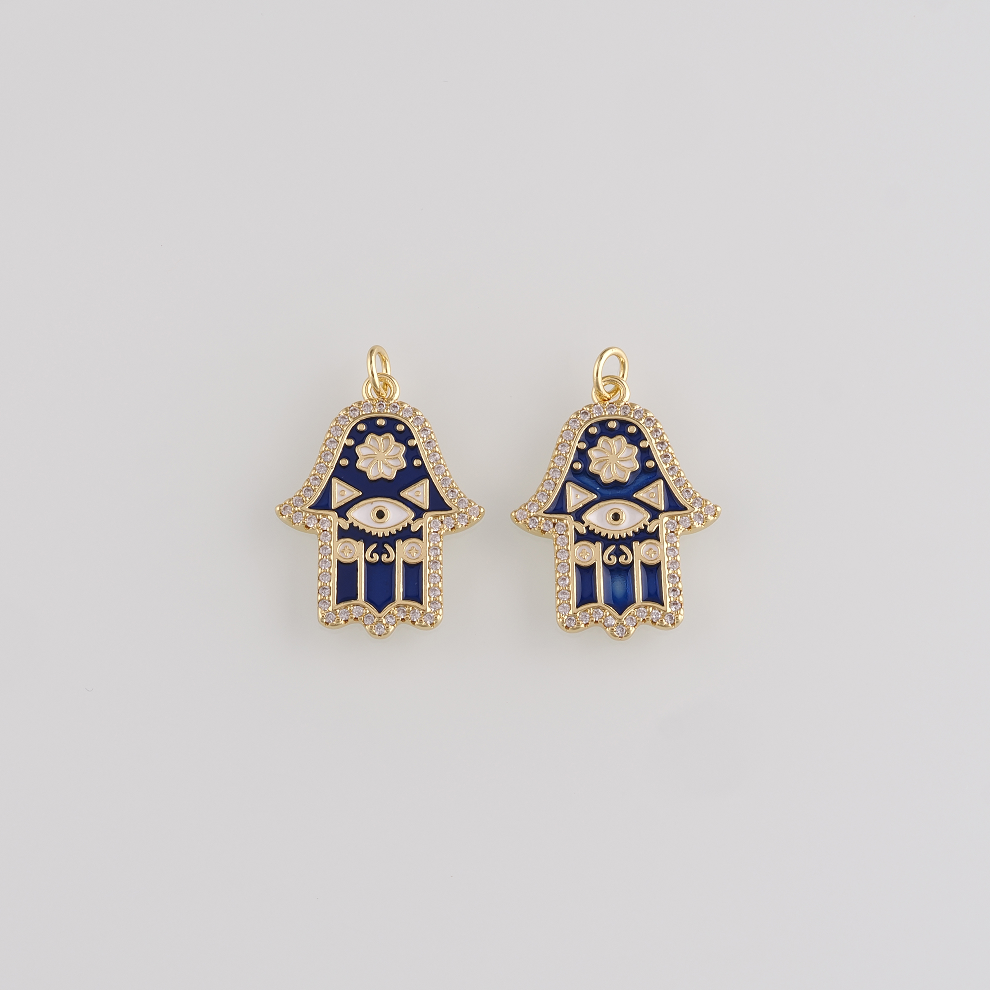 18K Gold Filled Hamsa Pendant,CZ Micro Pave Hamsa Charm Earrings Necklace for DIY Jewelry Making Supply