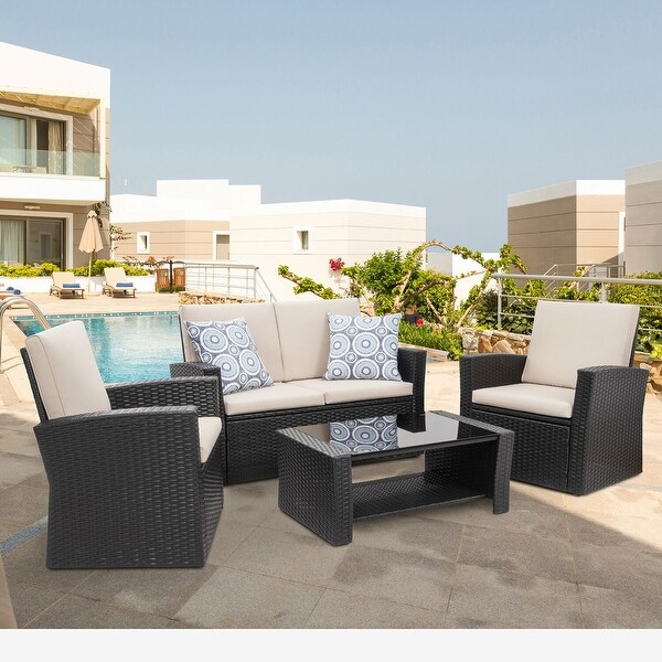 Futzca 4Piece Outdoor Patio Furniture Set,Wicker Sectional Set