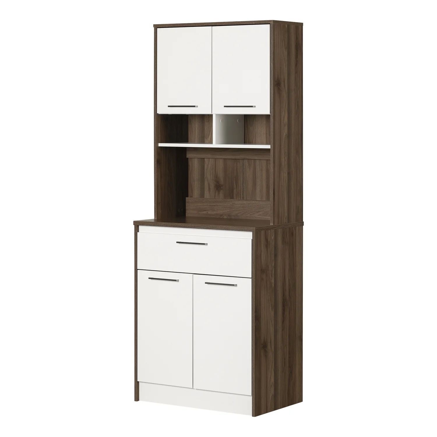 Maykoosh Victorian Vintage Pantry Cabinet With Microwave Hutch Natural Walnut And White