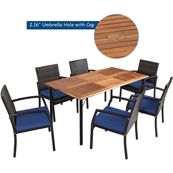 Costway 7PCS Patio Rattan Dining Set with Cushion Umbrella Hole