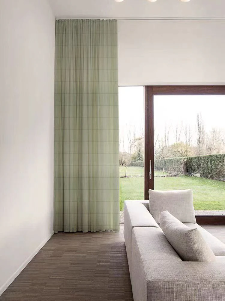 FA012 - Miyake Pleated Series / Oriental Aqua Green Living Room Bedroom Blackout Curtain Roller Blinds Floor-to-Ceiling Curtains
