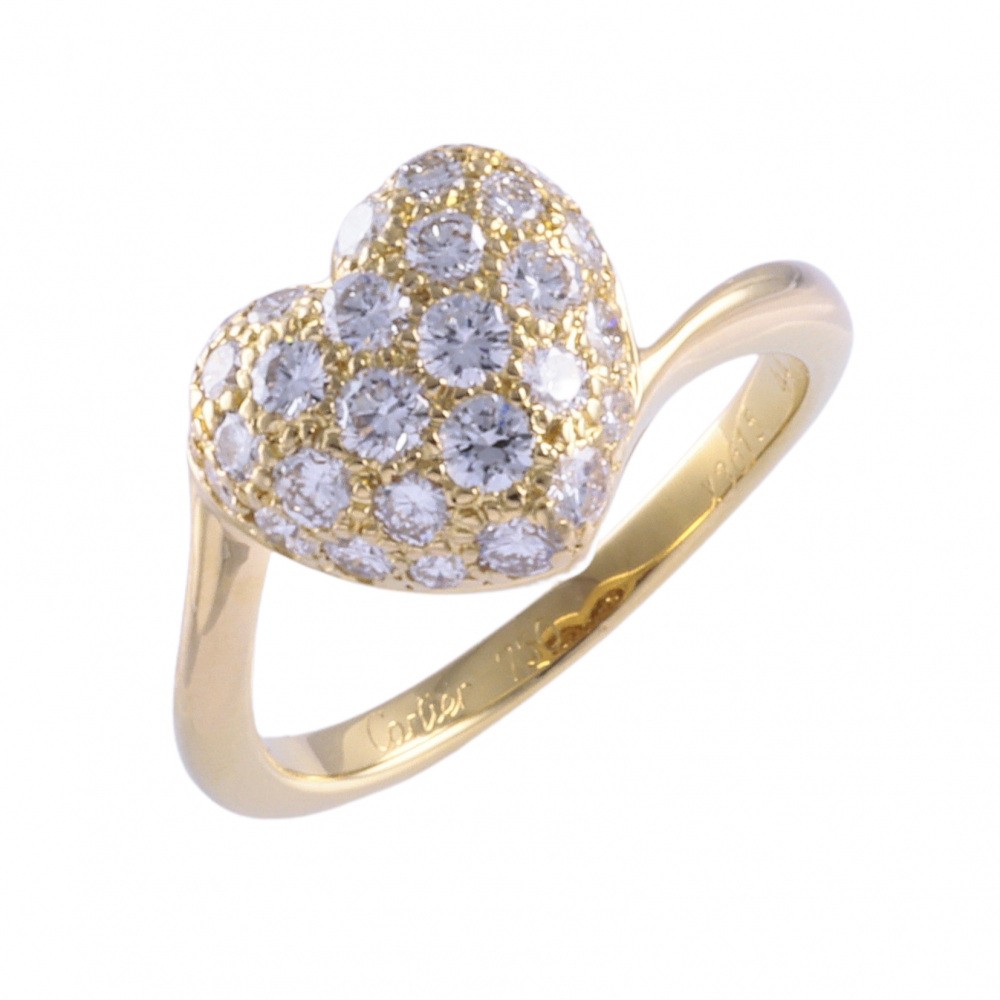 Cartier Pave D Heart Ring K18YG Yellow Gold Diamond