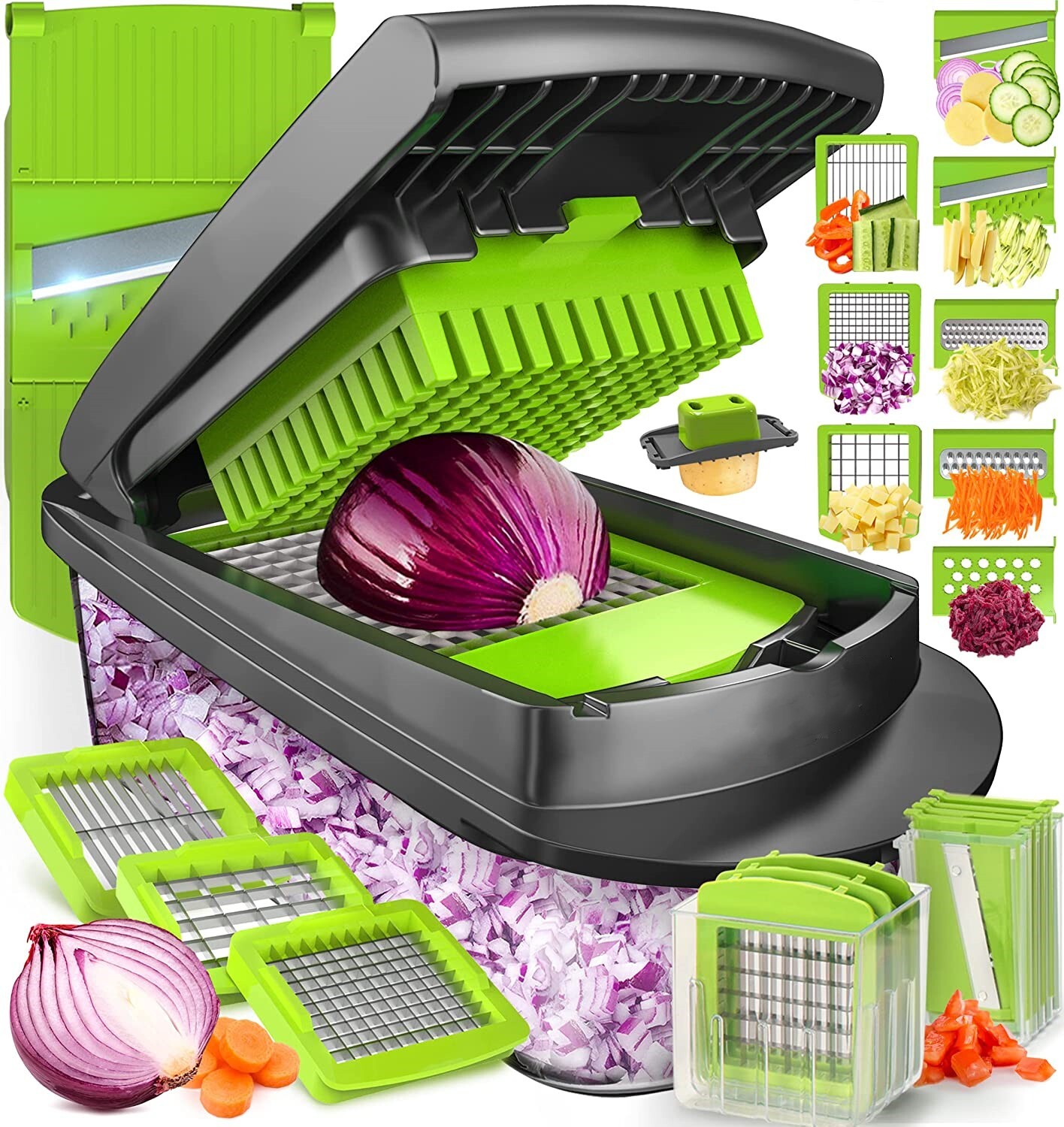 Premium 10-in-1 Vegetable Chopper with 8 Blades, Stainless Steel, BPA-Free, Includes Container for Easy Meal Prep