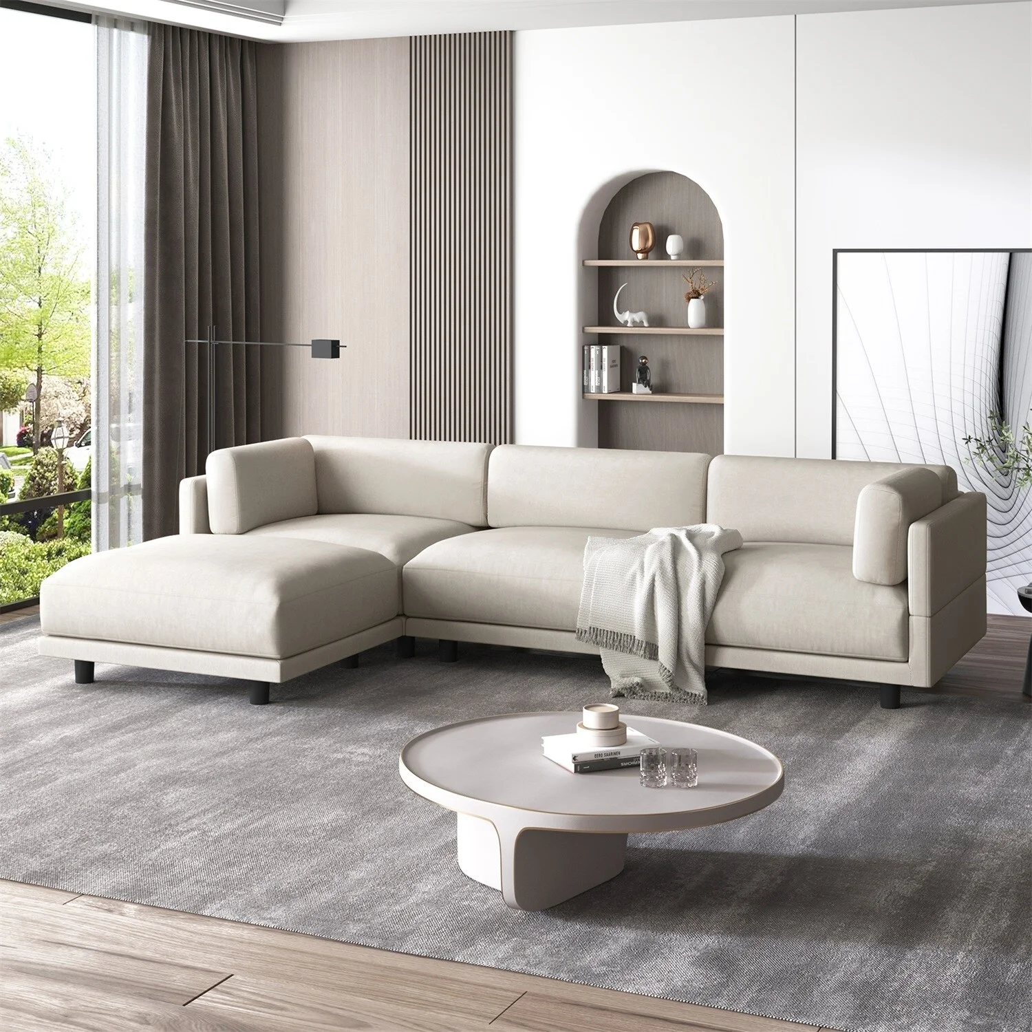 MERAX  Upholstery Convertible Sectional Sofa with Reversible Chaise Beige