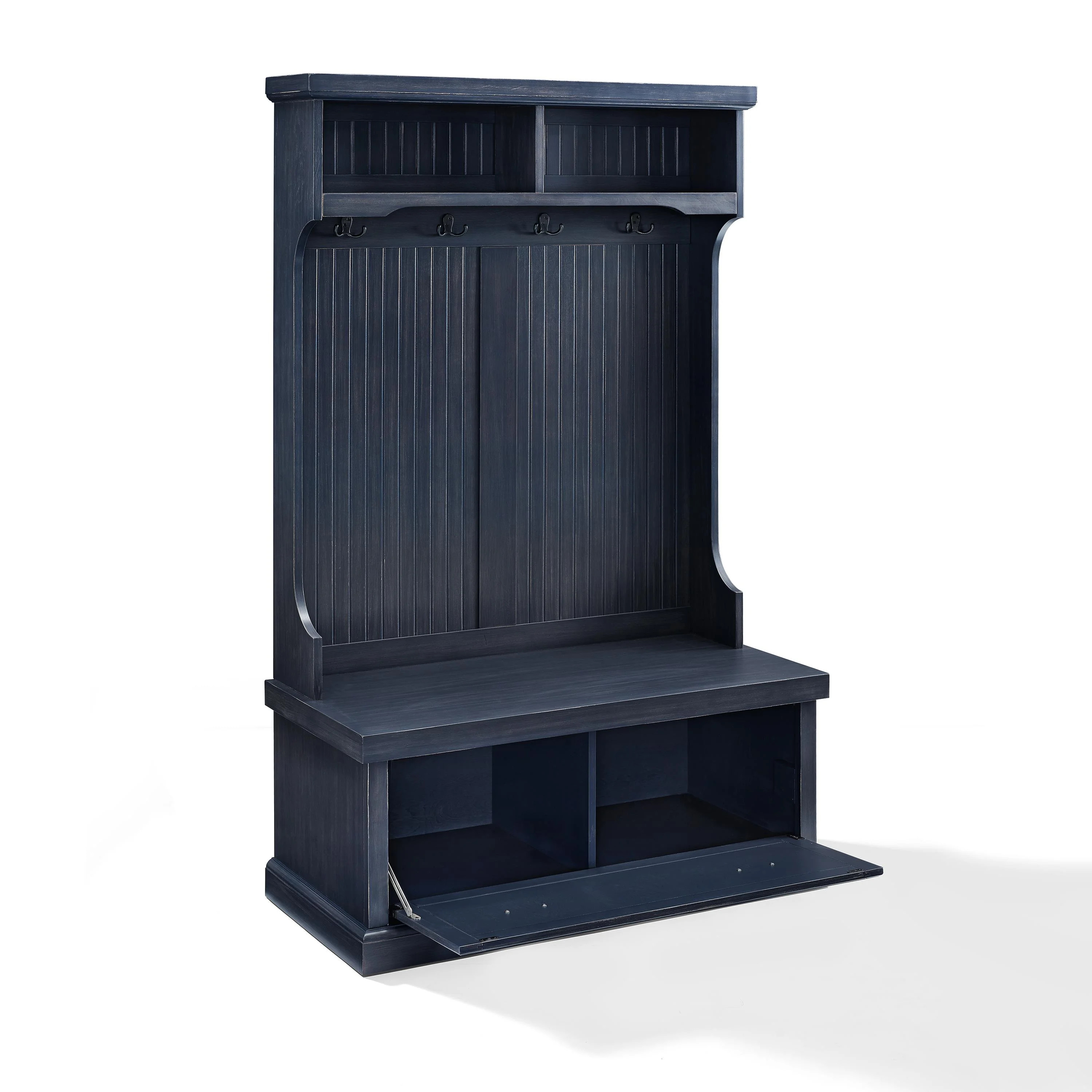 Crosley Furniture Seaside Wood 4 Hook Hall Tree in Distressed Navy