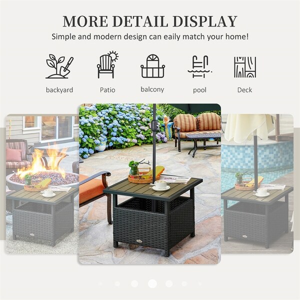 Outsunny Rattan Wicker Side Table w/Steel Frame,Umbrella Insert Hole