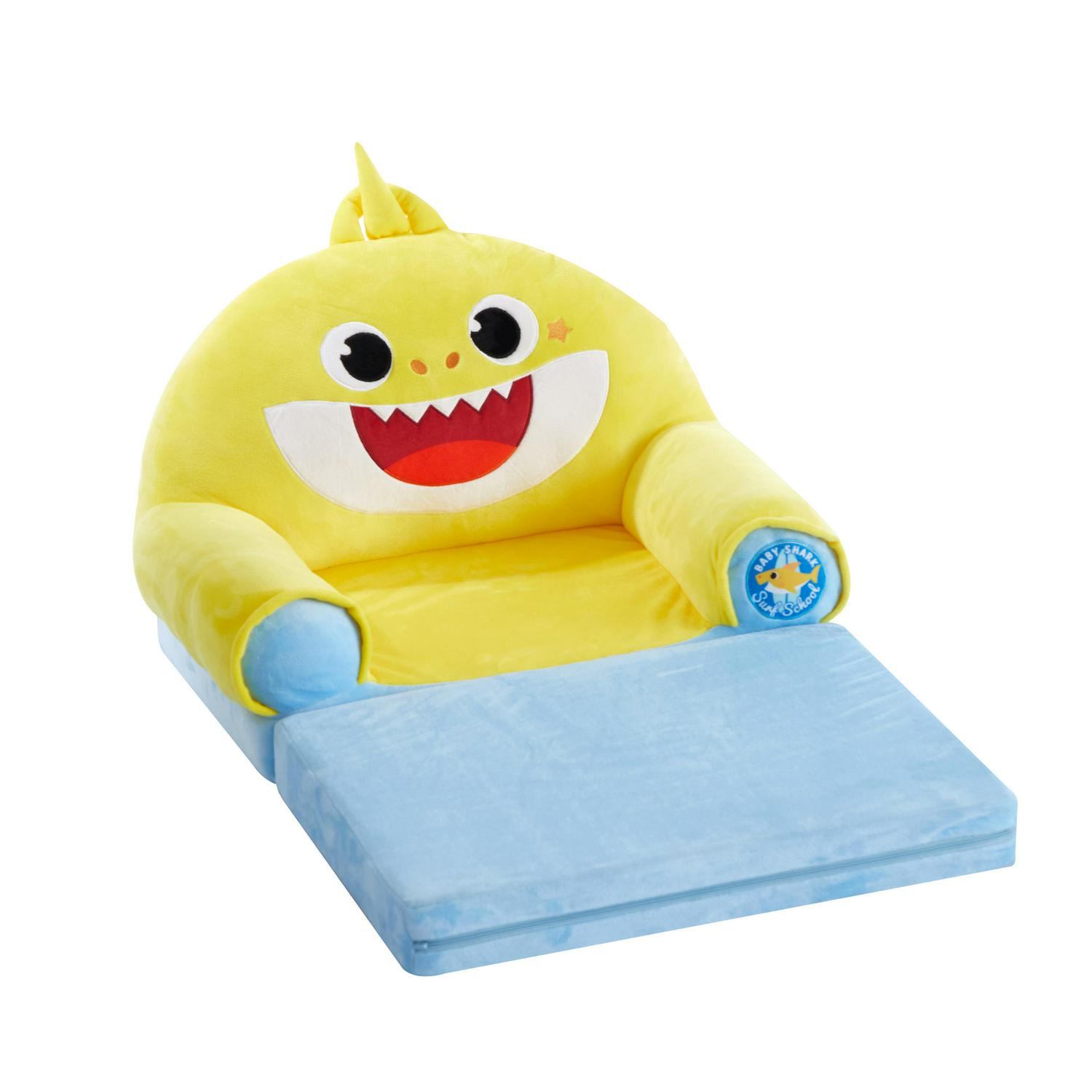 Pinkfong Baby Shark Blue Polyester Comfortable Plush 2-in-1 Flip Out Chair