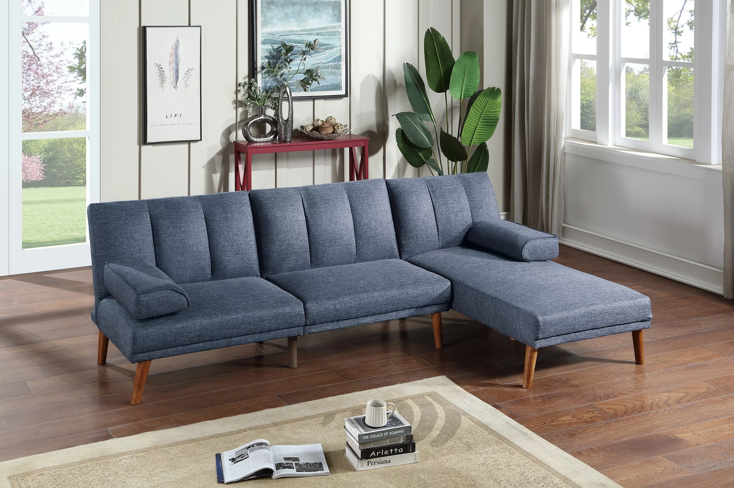 CoSoTower Navy Color Polyfiber Sectional Sofa Set Living Room Furniture Solid Wood Legs Plush Couch Adjustable Sofa Chaise